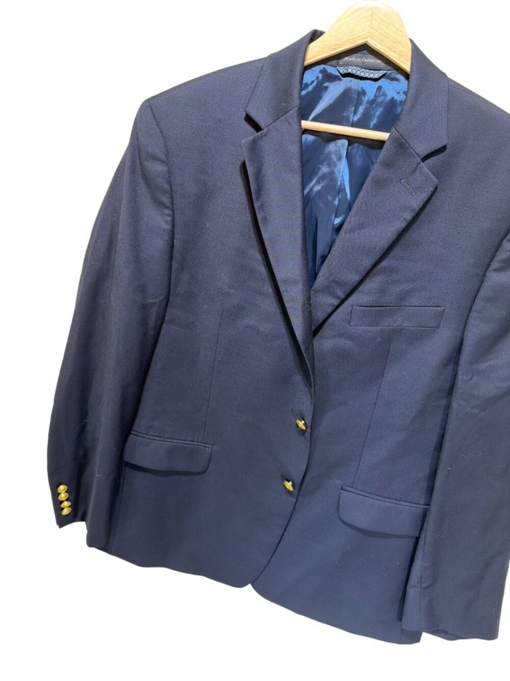 Lauren Ralph Lauren Mens Navy Wool University Blazer Gold Buttons Size 44S